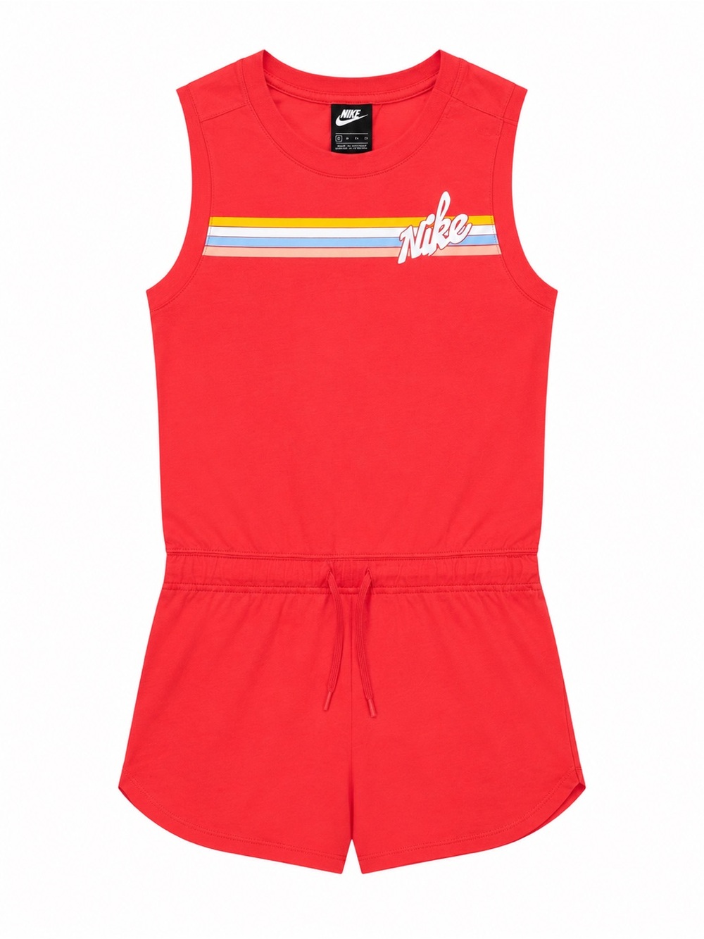 Nike Women’s Sleeveless Romper Bright Coral Drawstring Waist Retro Stripe NWOT